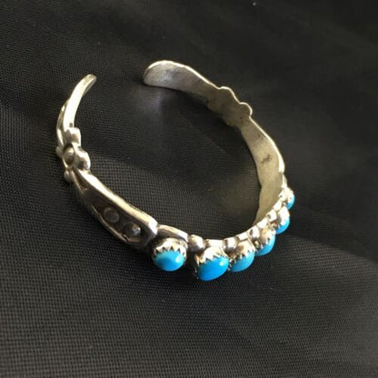 Navajo Blue Kingman Turquoise Cuff Bracelet | Sterling Silver | Authentic Native American Handmade | 10187 - Masha USA