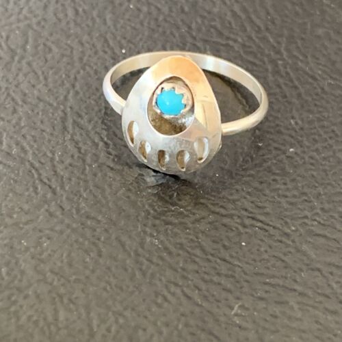 Navajo Bear Paw Blue Turquoise Pinky Ring | Sterling Silver | Sz 4.5 | 10838