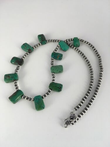 Navajo Faceted Teardrop Green Turquoise Necklace | Sterling Silver | 20" | Authentic Native American Handmade | 8867