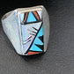 Native American Zuni Men's Spiny Blue Turquoise Ring | Sterling Silver Inlay | Sz 15 | 12425