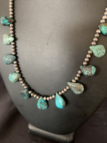 Native American Navajo Blue Turquoise Necklace | Sterling Silver | 19" | 12918 - Masha USA