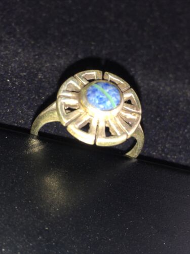 Navajo Blue Denim Lapis & Opal Inlay Ring | Sterling Silver | Sz 6.5 | Authentic Native American Handmade | 01790