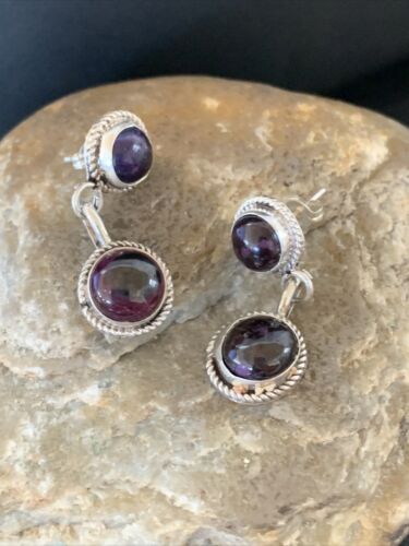 Navajo Purple Sugilite Post Dangle Earrings | Sterling Silver | Authentic Native American Handmade | 1598