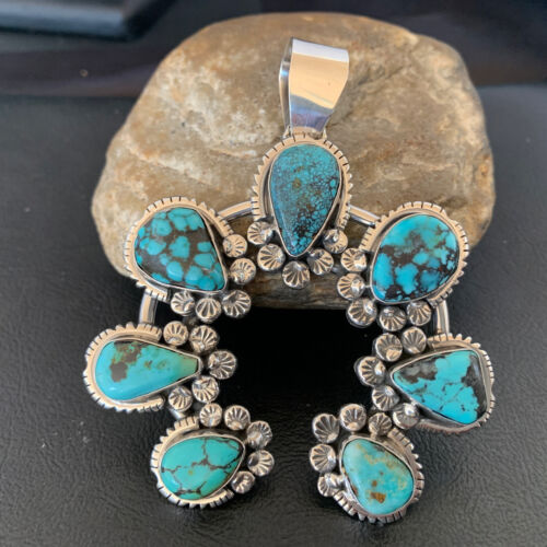 Navajo Spiderweb Turquoise Naja Pendant | Sterling Silver | Authentic Native American Handmade | 2225