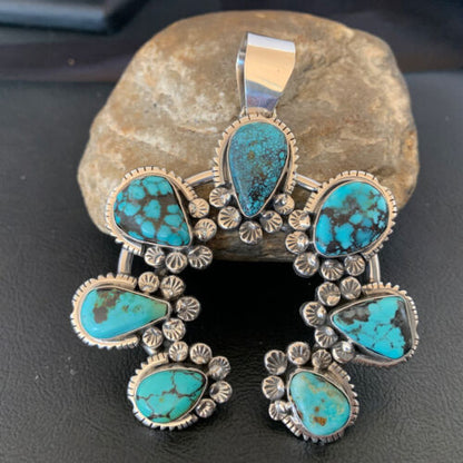 Navajo Spiderweb Turquoise Naja Pendant | Sterling Silver | Authentic Native American Handmade | 02225