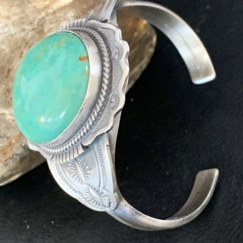 Native American Men's Green Royston Turquoise Cuff Bracelet | Sterling Silver | 14132