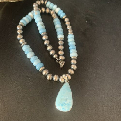 Navajo Men's Blue Larimar Pendant | 10mm | Sterling Silver | Natural Necklace | Authentic Native American | 14001