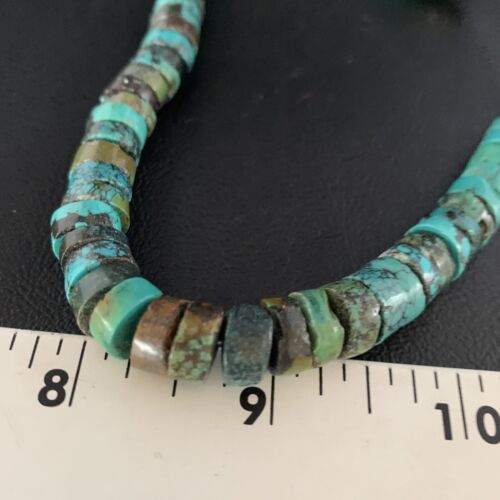 Native American Blue Turquoise Heishi Necklace | 12mm | 21" | Sterling Silver | 13473