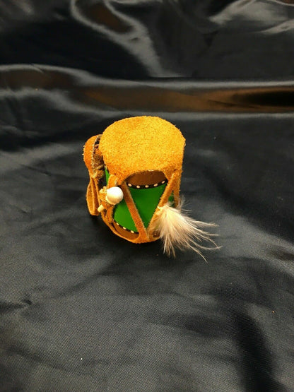 Navajo Leather Drum Car Charm | 2" Mirror Dangler | Handmade Miniature | 8923