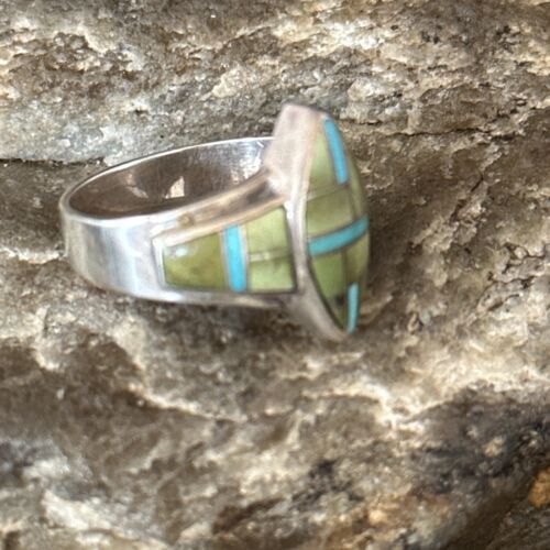 Navajo Blue Green Turquoise Inlay Ring | Sz 7 | Authentic Native American Handmade | 14562