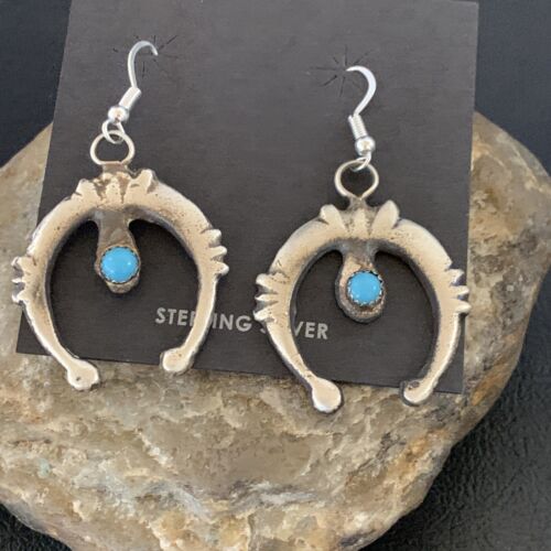 Navajo Turquoise Naja Dangle Earrings | Sterling Silver | Authentic Native American Handmade | 12554