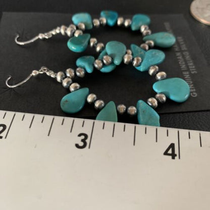Navajo Blue Cluster Turquoise Bead Earrings | Sterling Silver | Authentic Native American Handmade | 13328