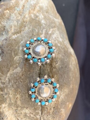 Authentic Native American Zuni Petite Point Turquoise Earrings | Sterling Silver | Handmade | 1609