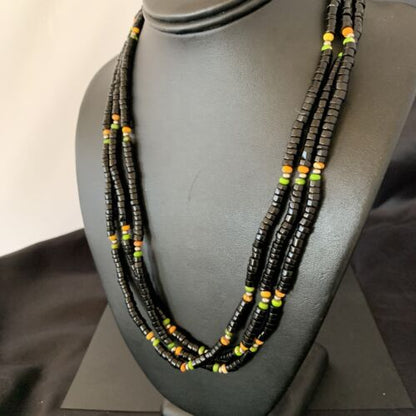 Navajo Sterling Silver Black Onyx Spiny Turquoise Bead Necklace Heishi 22" | Handmade 10893 - Masha USA