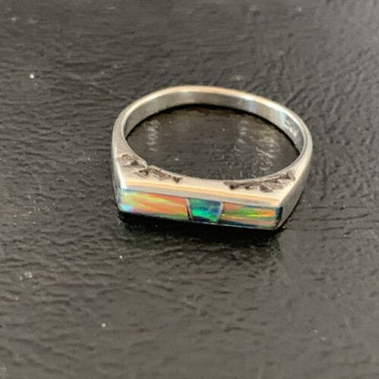 Native American Navajo Blue Pink Opal Inlay Ring | Sz 6.5 | Sterling Silver | 11289 - Masha USA