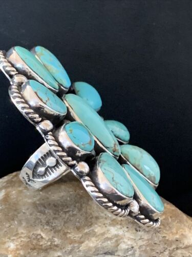 Navajo Blue Royston Turquoise Cluster Ring | Authentic Native American Sterling Silver | Multi-Stone | Sz 7 | 1660