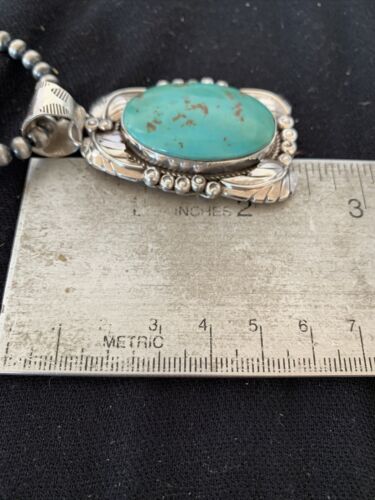 Navajo Pearls Necklace with Kingman Turquoise Pendant | Sterling Silver | Authentic Native American Handmade | 809