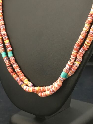 Southwestern Shell Turquoise Necklace | 2-Strand Sterling Silver | 27" | 2916