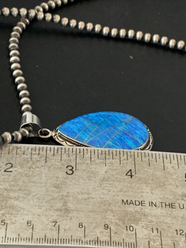 Native American Women's Navajo Blue Faux Opal Pendant | Sterling Silver | 2.30" | 01896