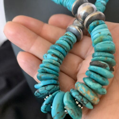 Navajo Blue Turquoise Sterling Silver Graduated Necklace | Authentic Native American | 20" | 13397