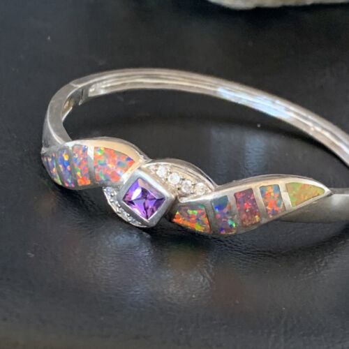 Southwestern Navajo Orange Opal Amethyst Bracelet | Sterling Silver | 7" | Authentic Native American Handmade | 13125