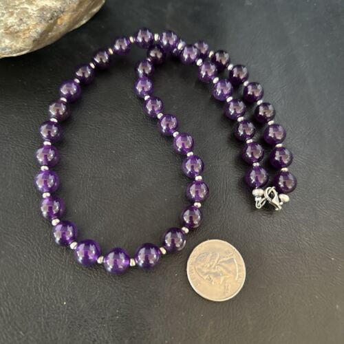 Navajo Sterling Silver Purple Amethyst Bead Necklace | 10mm | 20" | Authentic Native American Handmade | 14814