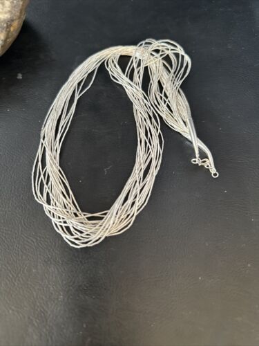 Handmade Liquid Heishi Necklace | 20 Strands Sterling Silver | 22" Silver Tubes | 14708