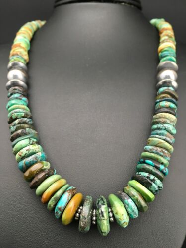 Navajo Green Graduated Turquoise Necklace | Sterling Silver | Authentic Native American | 21" | 4802