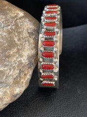 Navajo Red Coral Bracelet for Men | Sterling Silver | Authentic Native American Handmade | 1792