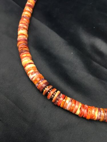 Navajo Orange Heishi Spiny Oyster Necklace Set | Sterling Silver | 22" | Authentic Native American Handmade | 2773