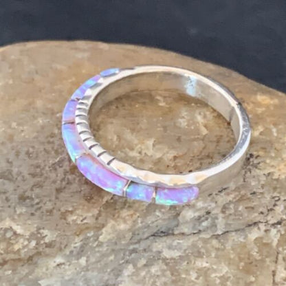 Southwestern Navajo Pink Opal Inlay Ring | Sterling Silver | Sz 7.5 | Authentic Native American Handmade | Yazzie | 10615
