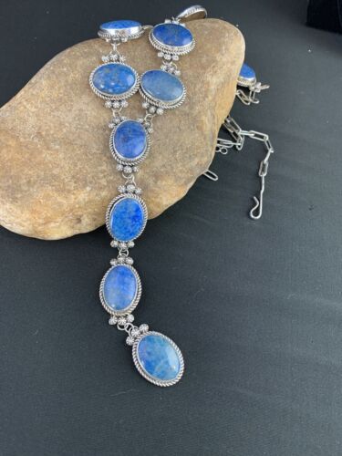 Navajo Lariat Necklace | Sterling Silver | Denim Lapis Lazuli | 37" | Authentic Native American Handmade | 11500