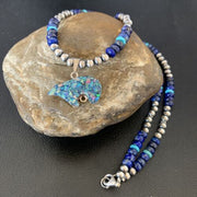 Navajo Bear Pendant | Blue Lapis, Turquoise, Opal | Sterling Silver Necklace | 22" | 13362