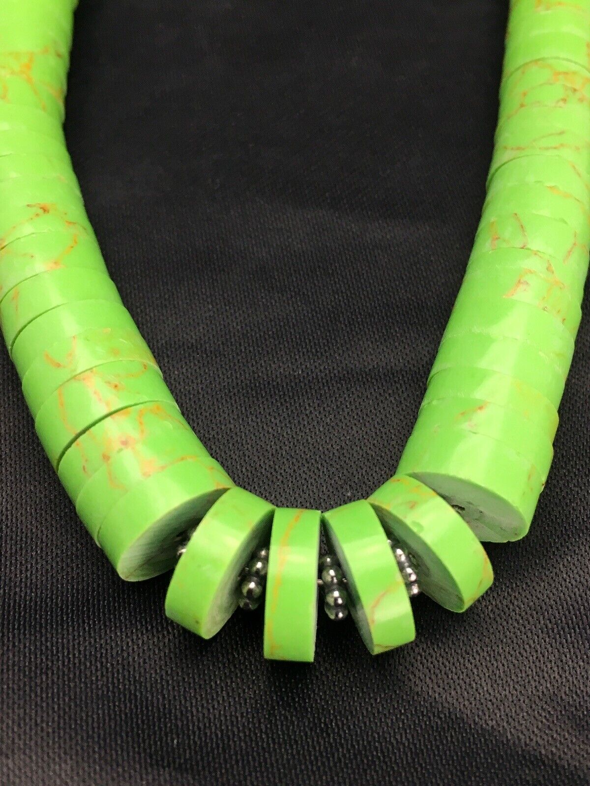 Authentic Native American Santo Domingo Green Gaspeite Necklace | Sterling Silver | 20" | 10459