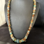 Navajo Turquoise & Red Spiny Oyster Necklace | Sterling Silver | Authentic Native American | 32" | 14381