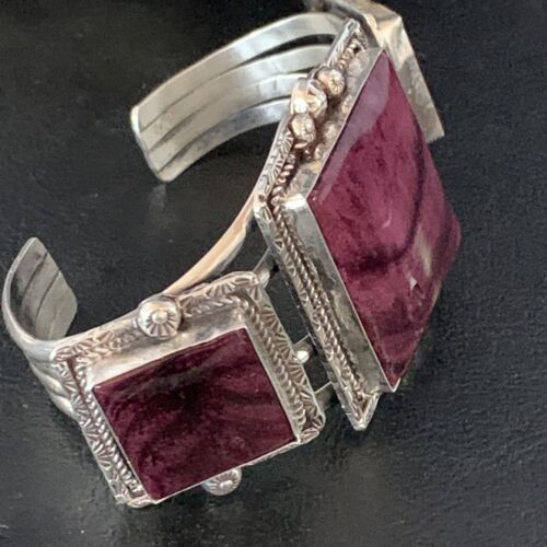 Navajo Purple Spiny Oyster Row Cuff Bracelet | Sterling Silver | Authentic Native American Handmade | 14210