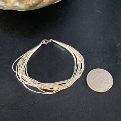 Native American Women's Liquid Silver Heishi Bracelet | 15 Strand | Sterling Silver | 8" | 13613