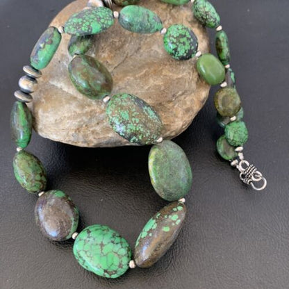 Navajo Graduated Green Nugget Turquoise Necklace | Sterling Silver | Authentic Native American | 21" | 10728