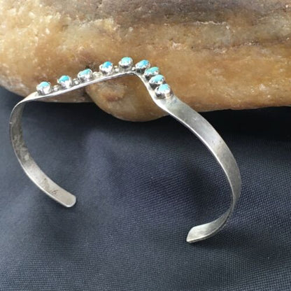 Navajo Old Pawn Blue Turquoise Bracelet | Sterling Silver | Authentic Native American Handmade | 10240