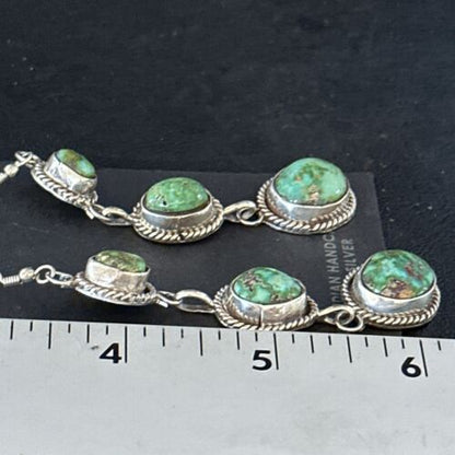 Navajo Green Sonoran Gold Turquoise Dangle Earrings | Sterling Silver | Authentic Native American Handmade | 14408