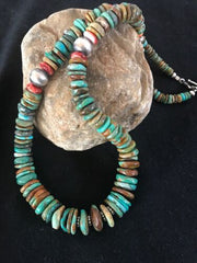 Navajo Green Turquoise & Spiny Oyster Pendant Necklace | Sterling Silver | 24" | Authentic Native American Jewelry | 24" | 01851