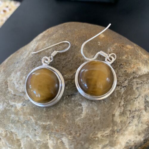 Southwestern Sterling Silver Dangle Earrings | Navajo Coffee Tiger's Eye | Authentic Native American Handmade | 2073