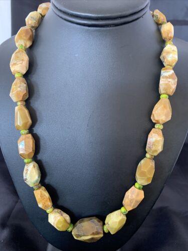 Navajo Sterling Silver Faceted Green Nugget Turquoise Necklace | Authentic Native American | 21" | 1493