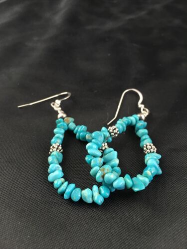 Navajo Blue Turquoise Nugget Earrings | Sterling Silver | 1.5" | Authentic Native American Handmade | 1979