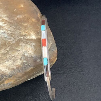 Navajo Multi-Color Bracelet | Sugilite Turquoise Coral | Sterling Silver | Authentic Native American Handmade | 13118