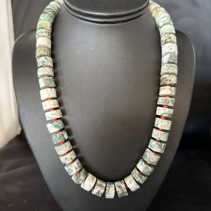 Native American Sterling Silver Grey White Jasper Coral Necklace | Authentic Handmade | 20" | 14428