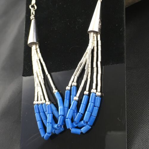 Liquid Sterling Silver Heishi Dangle Earrings | Blue Denim Lapis | 2" | 2005