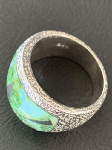 Navajo Green Sonoran Turquoise Inlay Ring | Sterling Silver | Sz 10 | Authentic Native American Handmade | 2080