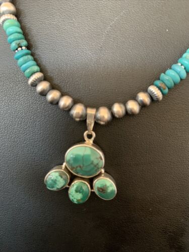Navajo Pearl Necklace with Blue Cluster Turquoise and Multi-Stone Pendant | Authentic Native American Sterling Silver | 12546