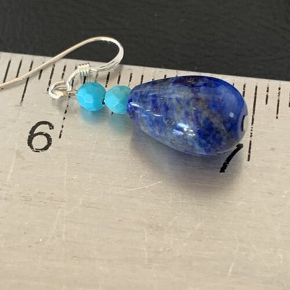 Navajo Lapis Lazuli Turquoise Bead Dangle Earrings | Sterling Silver | Authentic Native American Handmade | 1541